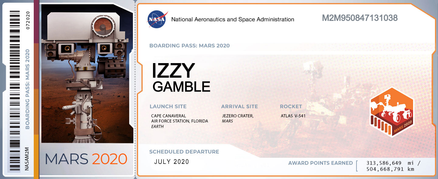 Boarding Pass Mars 2020 Izzy Gamble